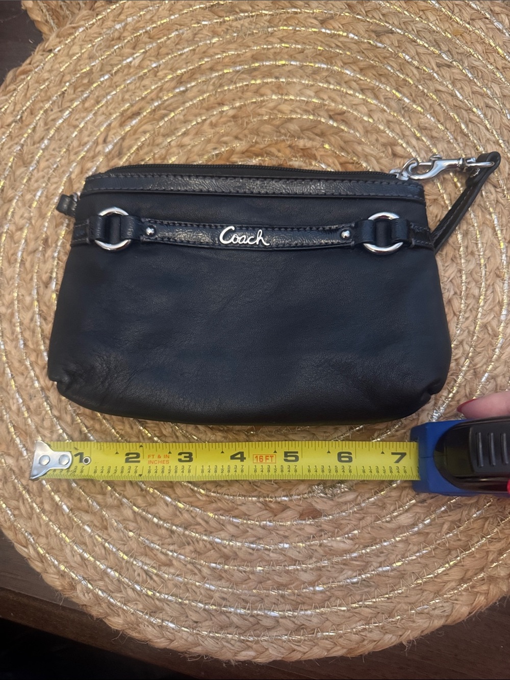 Perfect **Night Out** Coach Black Leather Wristlet with Silver Hardware and Logo - Picture 5 of 5